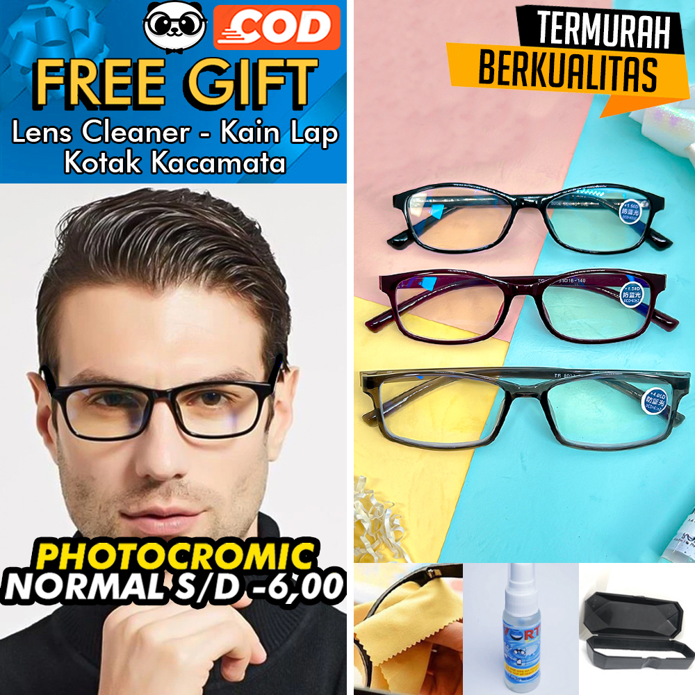 Kacamata PHOTOCROMIC 5000 ori ANTI RADIASI UV Lensa Berubah warna Sunglass Blueray Bluecromic Minus &amp; Plus Korea Fashion Pria / wanita Kotak