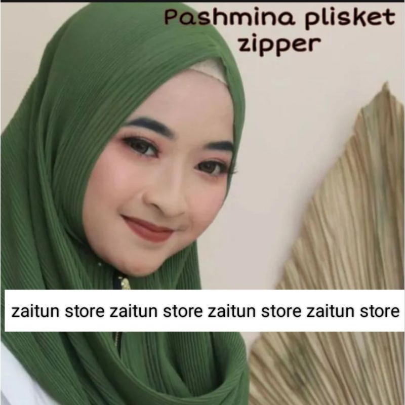 jilbab / hijab  instan pashmina plisket lidi full Zipper mutiara anti letoi