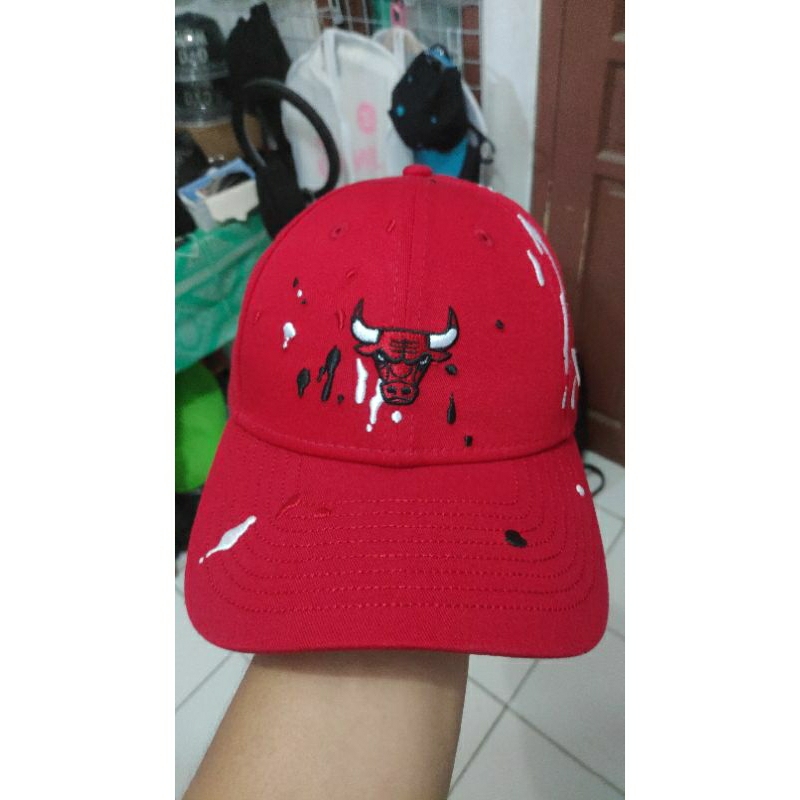 Topi New Era NewEra Cibul Chicaho Bulls merah motif Ori seken murah model cap setelan besi, barang s