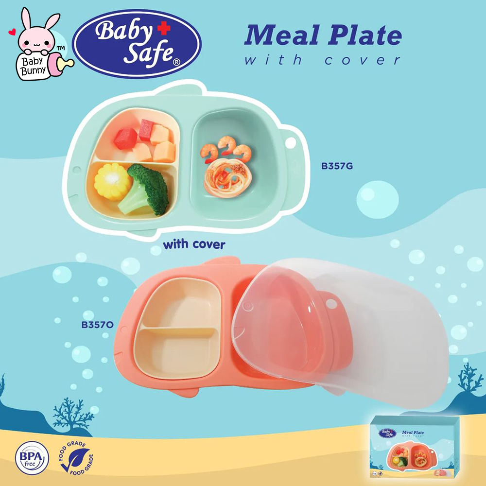 ❤ BELIA ❤ BABY SAFE B357 Meal Plate with Cover | Tempat Makan Bayi | Wadah makan bayi | BABY BUNNY