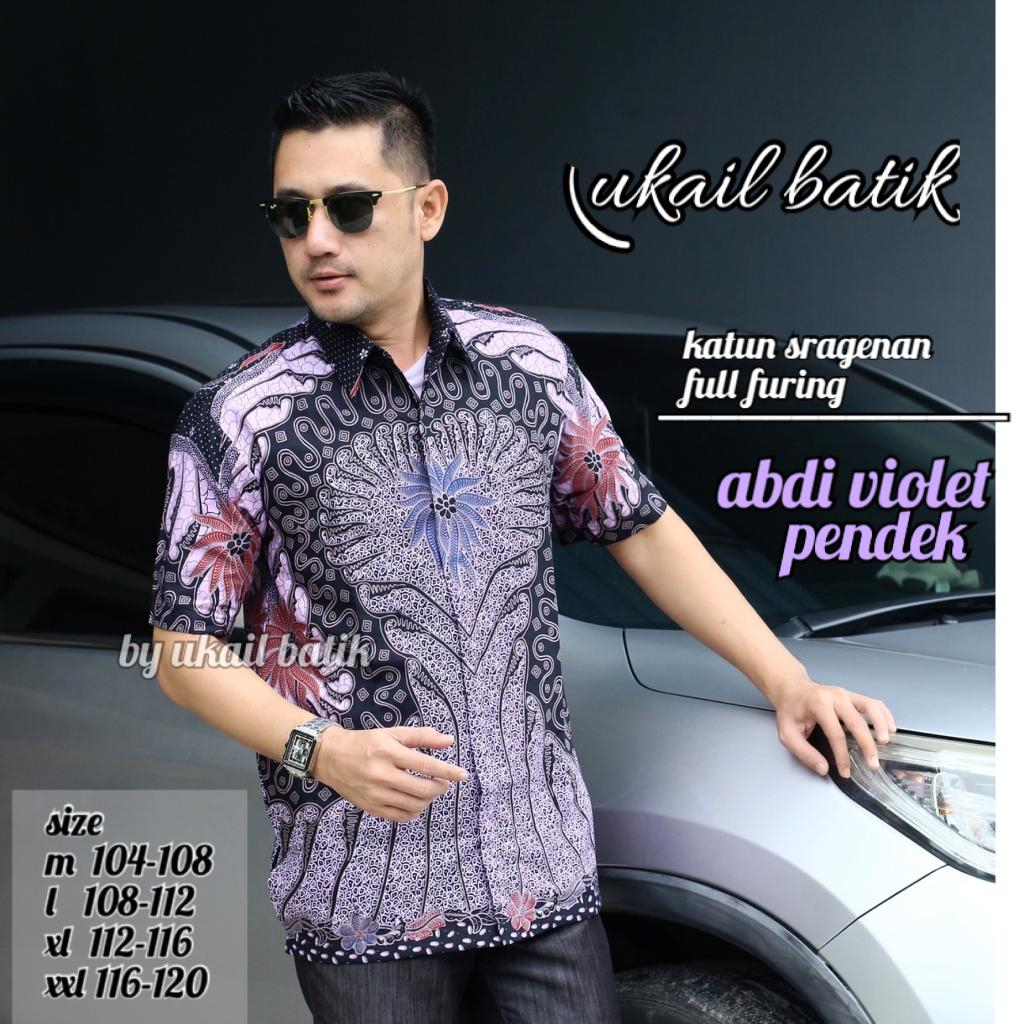 Baju Batik Pria Lengan Pendek Premium Lapis Furing Motif Violet Pendek Bahan Katun