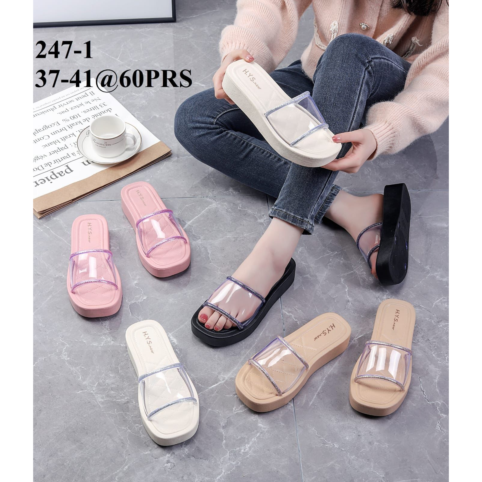 Sandal Wanita Terbaru/Sendal Selop Wedges Jelly Import HYS 247-1/Sendal Karet Korea Kekinian