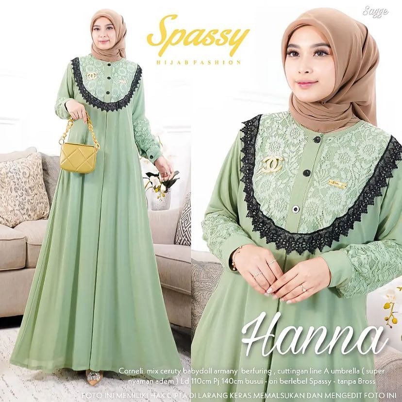 Baju Dress / Gamis maxi Hanna Renda Terbaru Pakaian wanita 7 varian Warna terlaris Baju Kondangan 2023 gamis sage trend