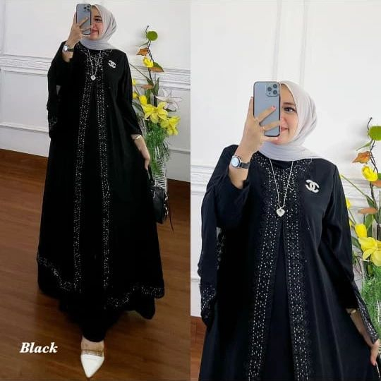 Gamis nisa arabian abaya bahan ceruty baby doll premium full furing / busui / resleting depan original