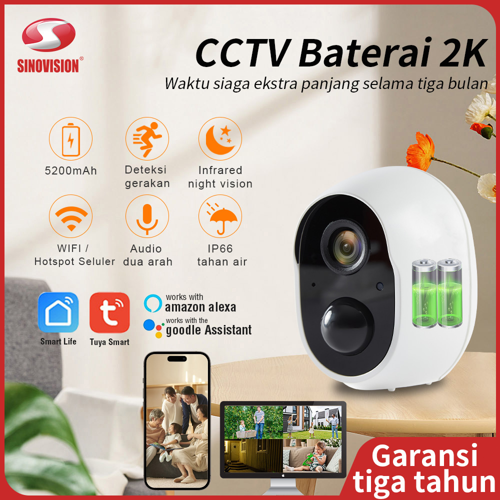 SINOVISION S1 2K cctv baterai kamera keamanan CCTV kamera keamanan WIFI kamera cctv kamera ponsel PC deteksi gerakan universal inframerah penglihatan malam 100% nirkabel