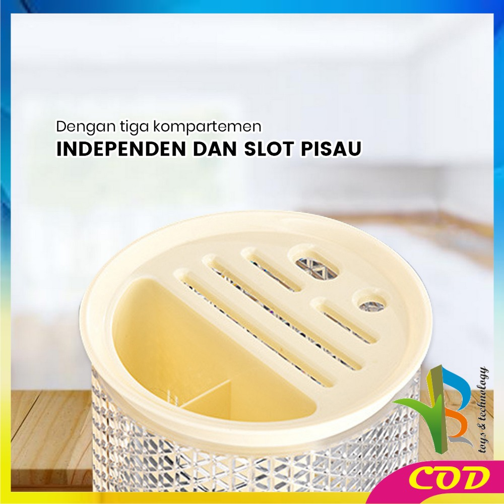 RB-C854 Tempat Sendok Garpu Sumpit Pisau Cutlery Holder Dengan Tirisan / Wadah Penyimpanan Rak Putar 360° Estetik Peralatan Dapur