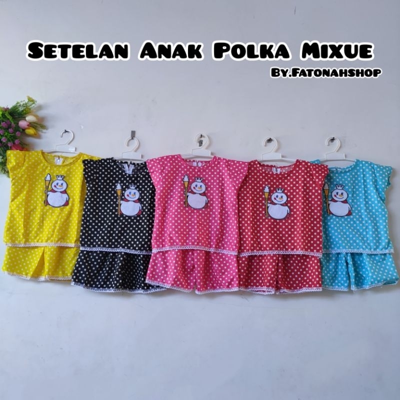 Setelan Anak 2 3 4 5 6 7 8 9 Tahun Anak Cewek Perempuan Katun atasan dan bahanan Mixue Polka lucu kekinian terbaru viral ( Setelan Polka Mixue )