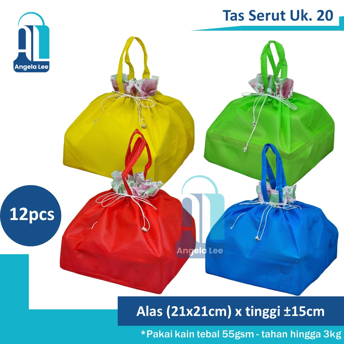 12bh Tas Kain / Serut parcel untuk Dus / Box Makanan ukuran 20x20 cm