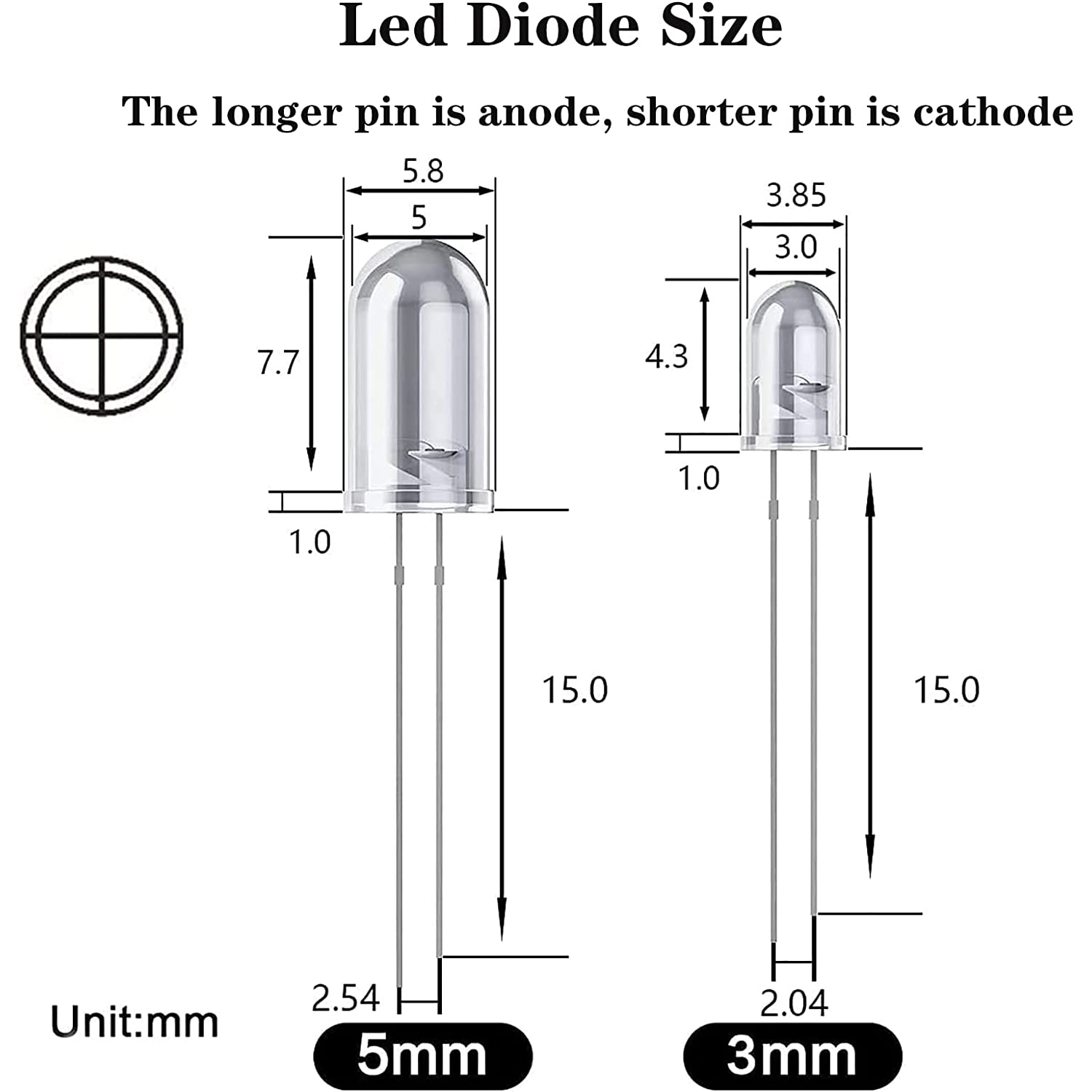 Lampu LED Dioda Diode F5 Diffused 5mm 5 mm Warna Kuning Biru Merah Hijau Putih