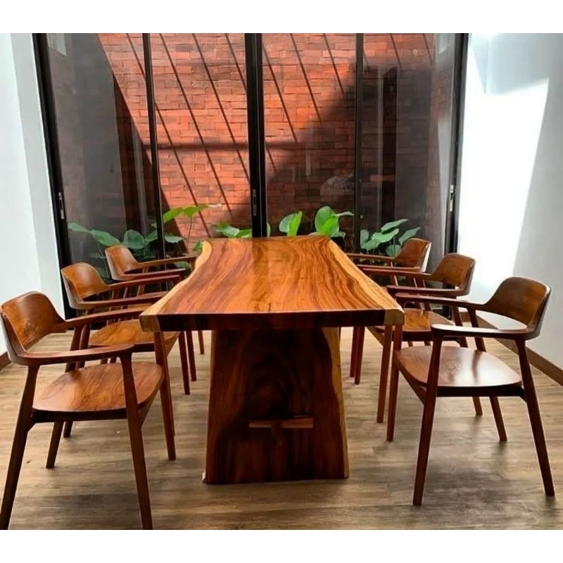 SET MEJA MAKAN KURSI HIROSIMA MEJA KAYU TREMBESI KURSI KAYU JATI JEPARA