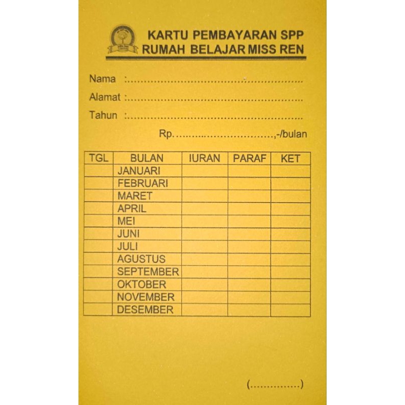 

100 Lembar Kartu Pembayaran SPP