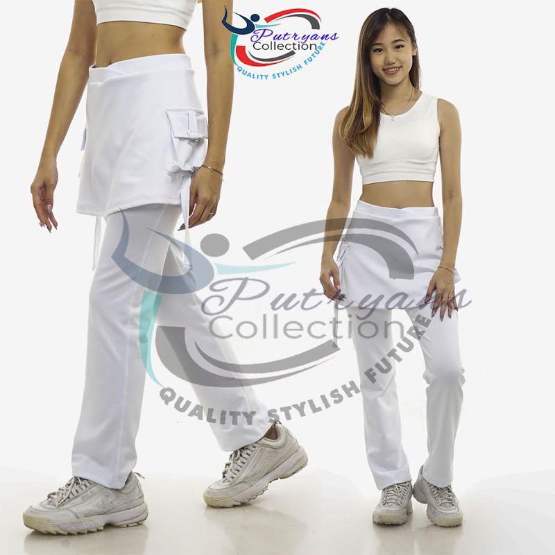 Celana Senam Rok Kantong Putih