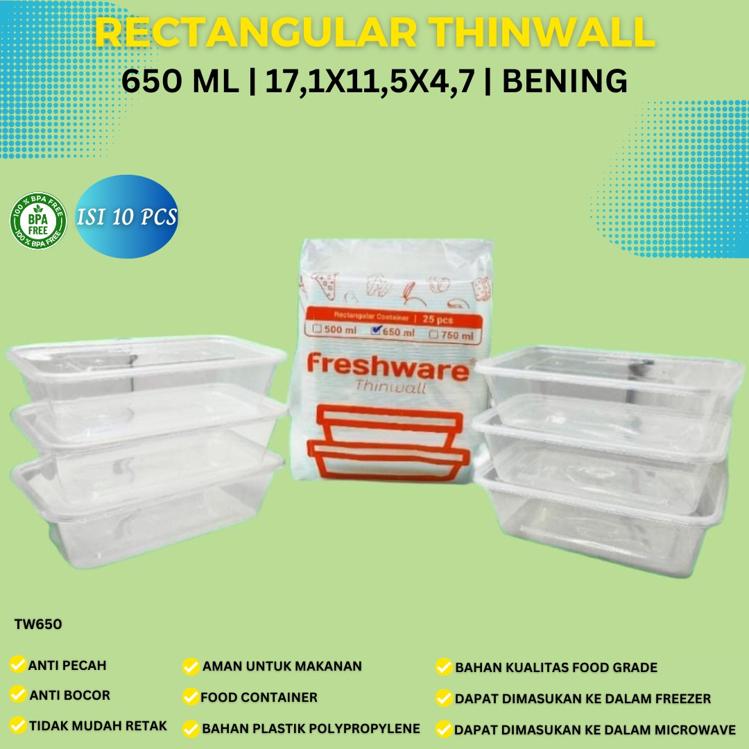 Thinwall 650 Ml Food Container Freshware (Isi 10 Pcs-TW650)