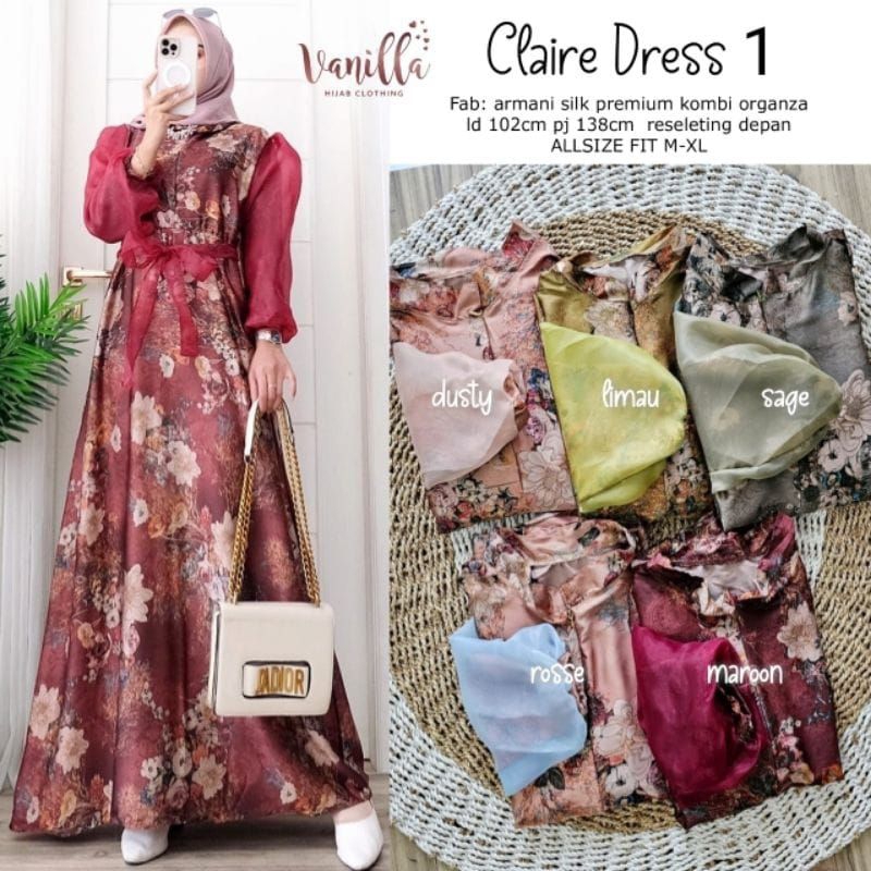 Pashion muslim claire dress silk kombi organza