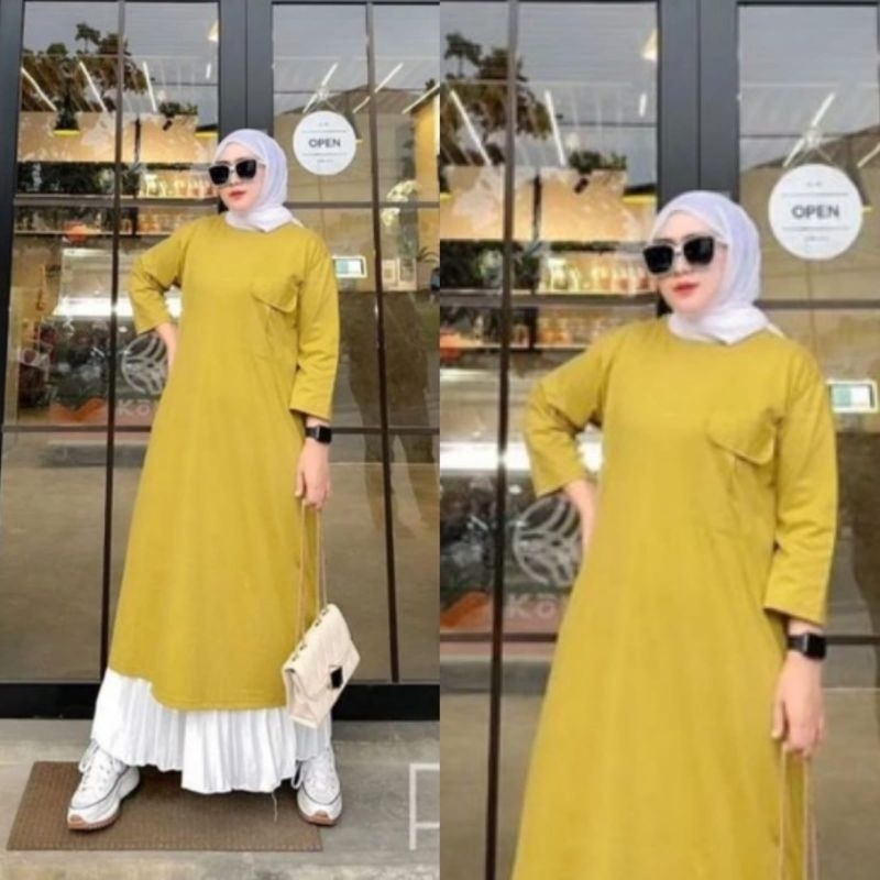 Midi Dress Combed 20s Polos Allsize Jumbo // Midi Kaos Combed 20s // Long Tunik Combed Polos