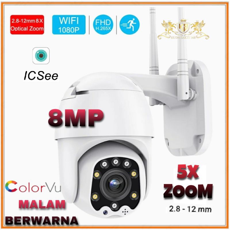 IP CAMERA OUTDOOR PTZ SPEED DOME 8MP 1080P WIRELESS 5x OPTICAL ZOOMColorVu : Malam Berwarna