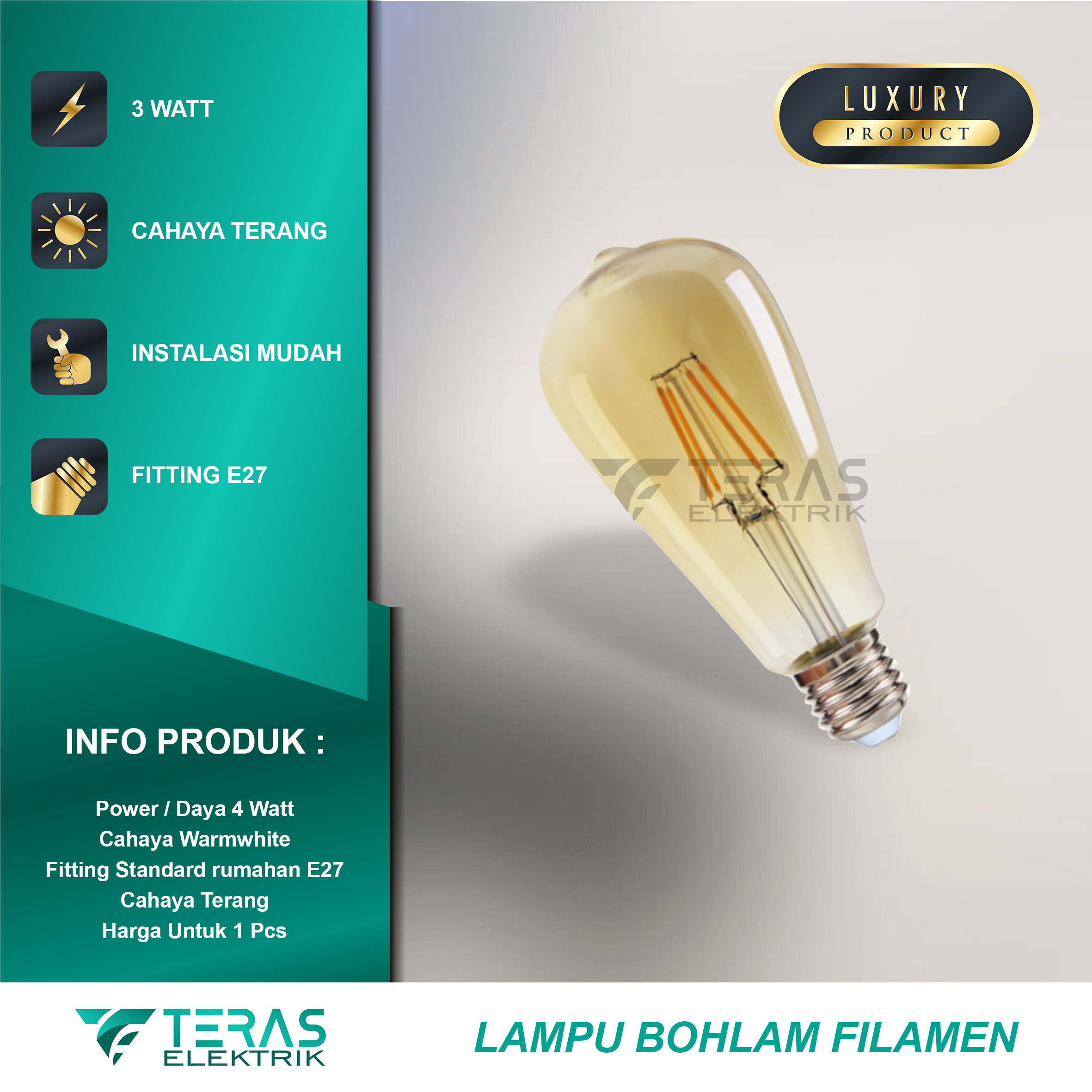 Lampu Filamen LED 4 Watt Bohlam Cafe Cahaya Kuning 3000K