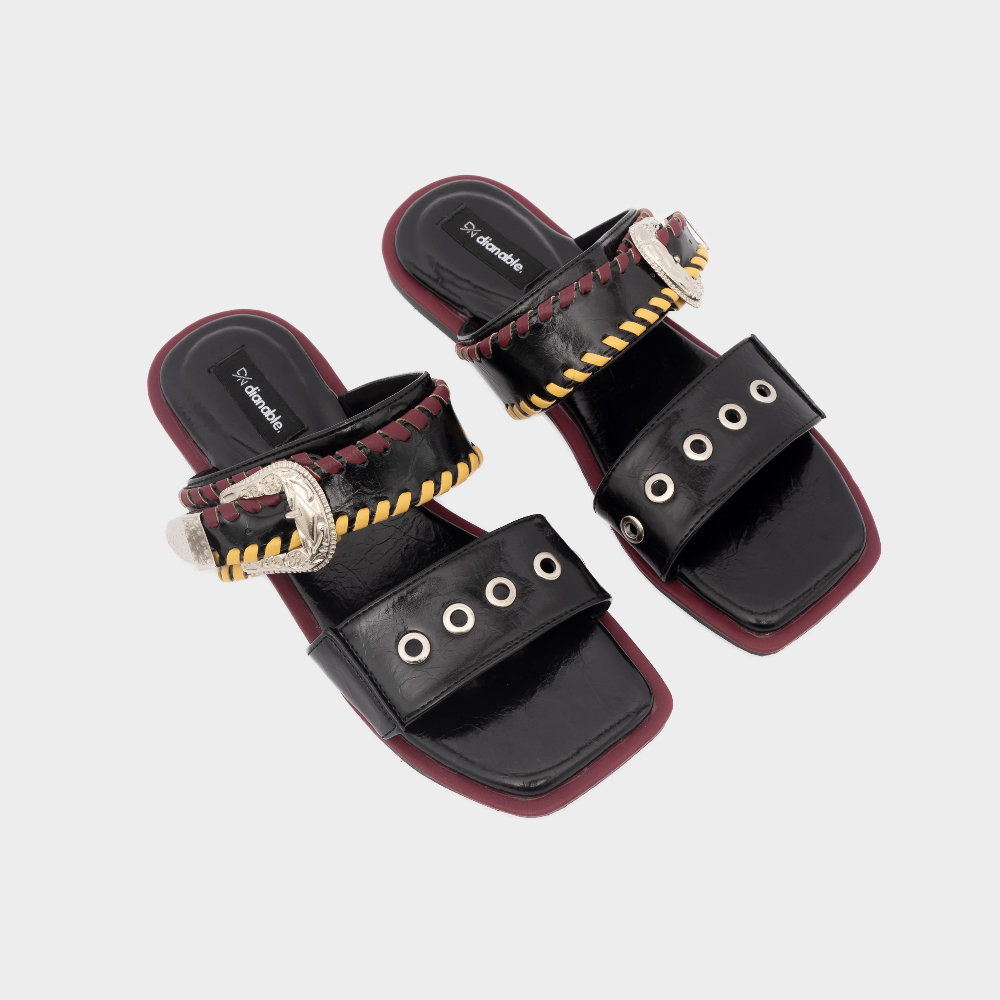 Dianable - Grande Flat Sandals (Black - Yellow)