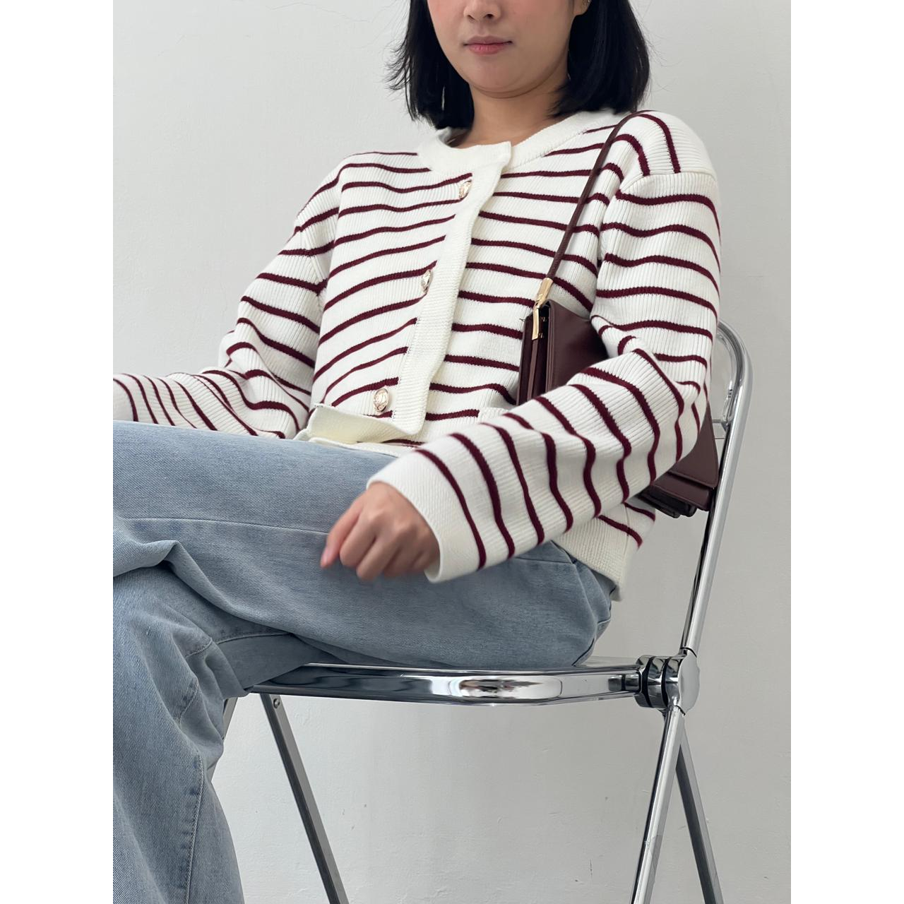 JISOO STRIPES KNIT CARDIGAN