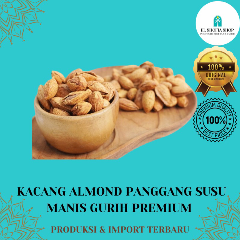 Kacang Almond Panggang Susu Manis Gurih Premium | Kacang Almond Panggang 1Kg | Kacang Almond Panggang 500Gram | Kacang Almond Oleh-Oleh Haji &amp; Umroh