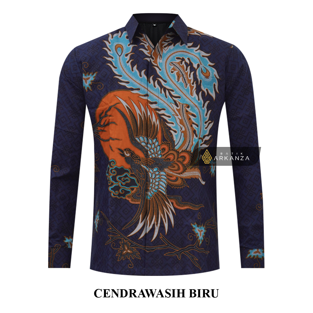 BATIK ARKANZA Motif CENDRAWASIH BIRU Hem Atasan Kemeja Baju Batik Pria Cowok Laki Laki Slimfit Full Lapis Furing Lengan Panjang Lengan Pendek Original Asli