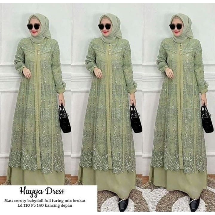 COD Gamis Kondangan Terbaru 2023 / Hayya Dress Ceruty Babydoll Mix Brukat Premium / Melia Maxy Dress / Gamis Brukat Muslim Kekinian / Dres Wanita Dewasa Polos / Fashion Wanita Muslimah / Casual Dress Lengan Panjang / Fashion Wanita Muslim / Baju Lebaran