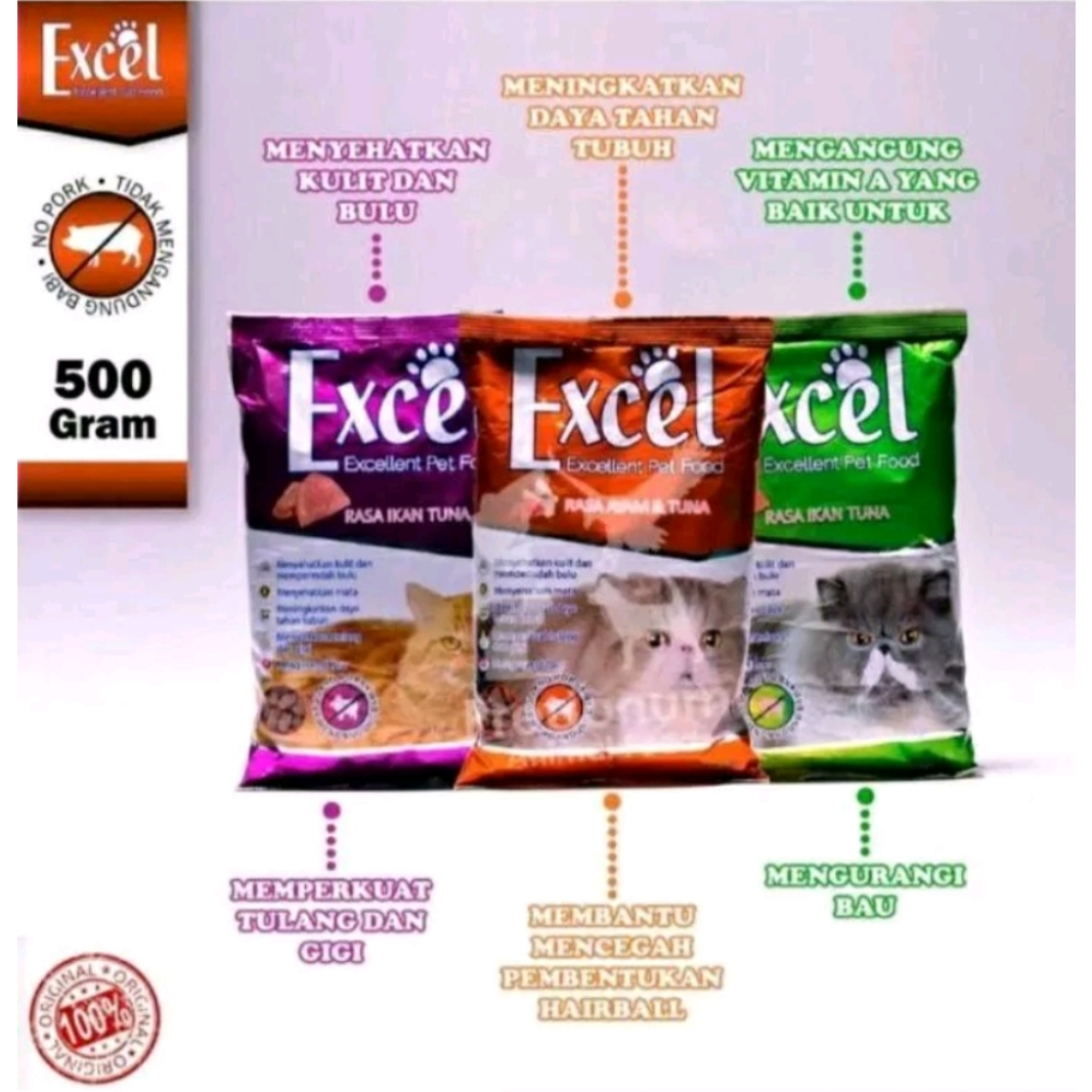 Excel 500gr Makanan kering(Dry food)Kucing Adult Tuna Chicken