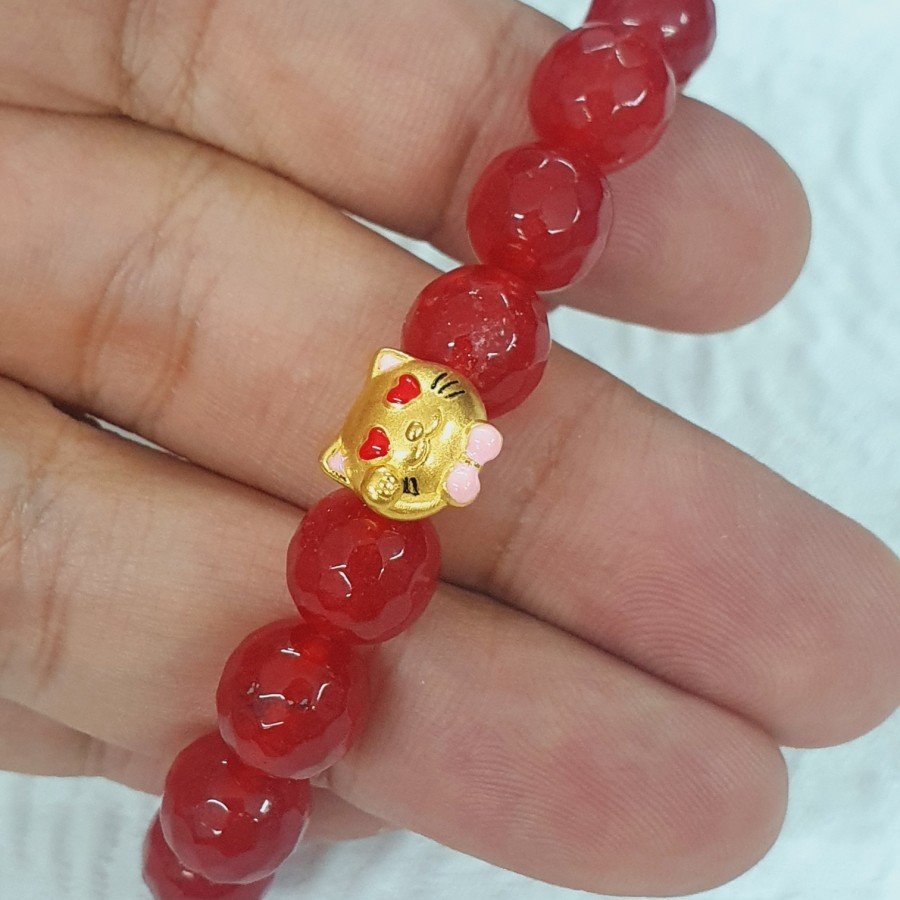 gelang emas hongkong model kucing merah emas 24k 999 24 k