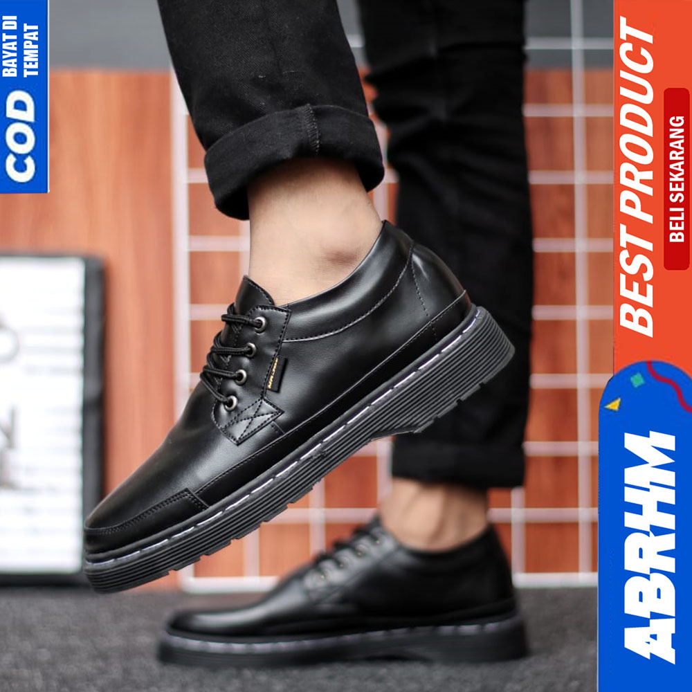 ABRHM Sepatu Formal Pantofel Docmart Low Boots Kerja Pria Casual Hitam