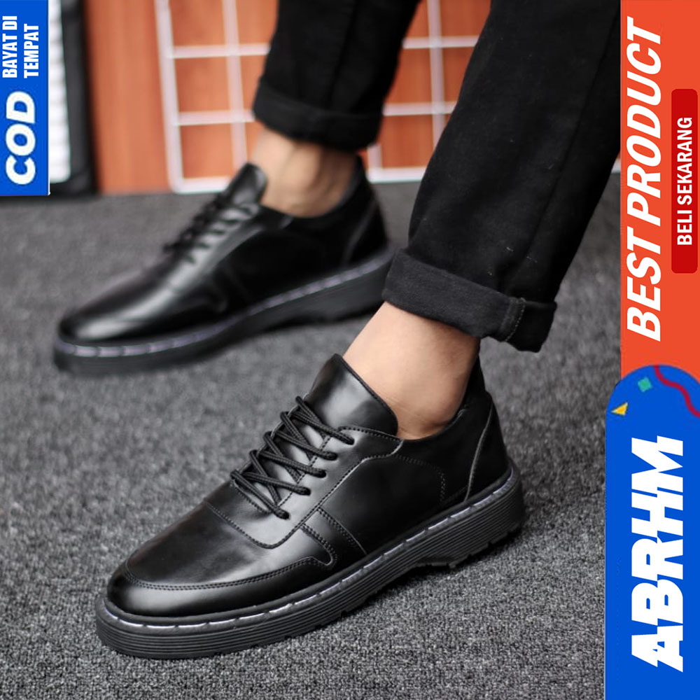 ABRHM Sepatu Formal Docmart Casual Kulit Pantofel Kerja Hitam Pria