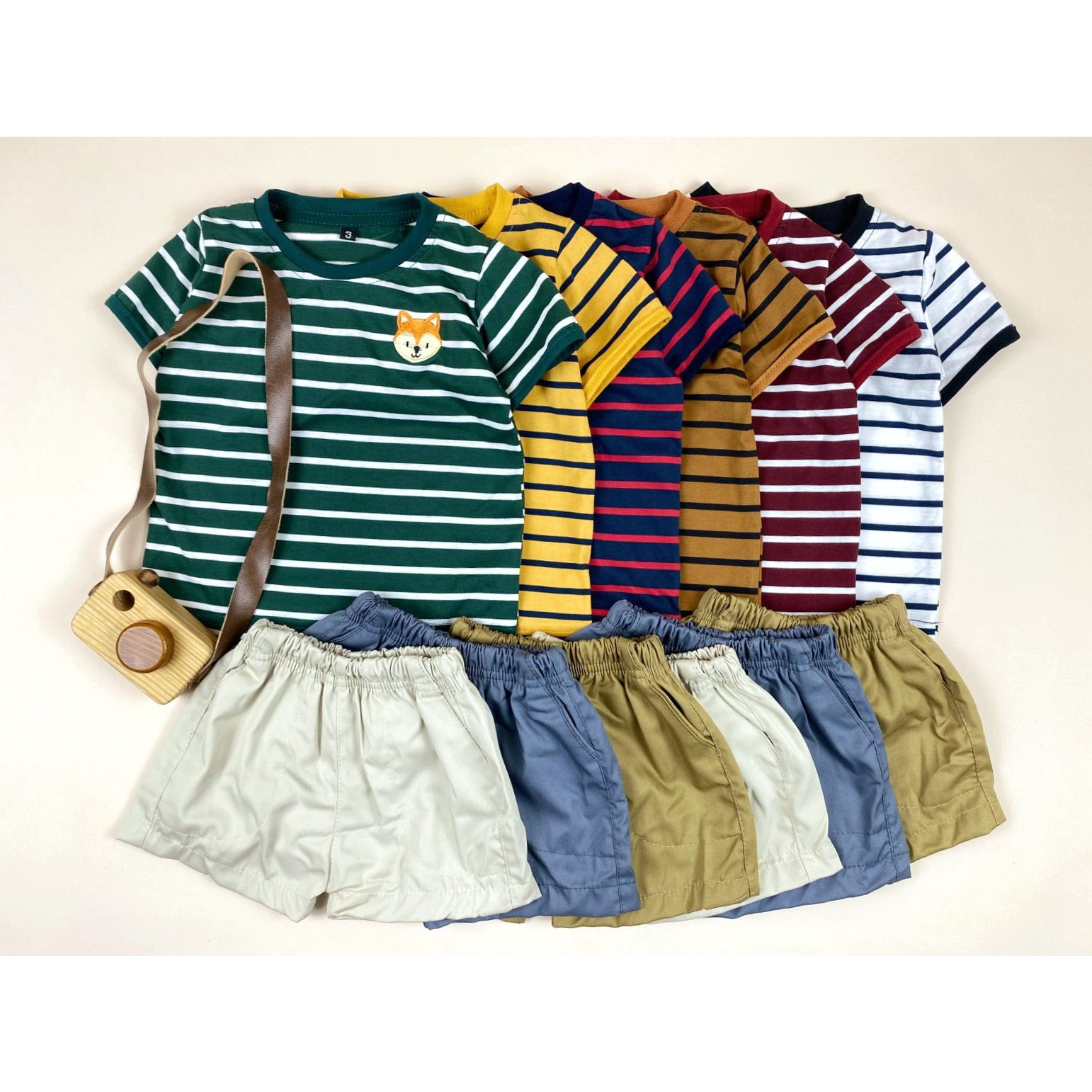 SET STRIPE PREMIUM SETELAN BAJU STRIP ANAK BAJU PENDEK CELANA PENDEK ANAK 1-5 TAHUN PNP