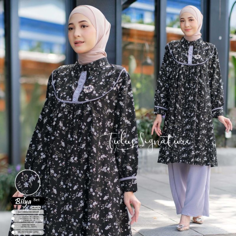 BIYA SET BY TULUS SIGNATURE / ONESET MOTIF MUSLIMAH / Setelan celana crincle LD 100