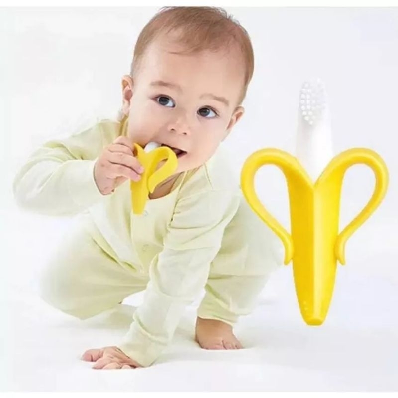 Teether Banana gigitan pisang sikat full silicon BPa free gigitan bayi teether bayi teether pisang teether jagung