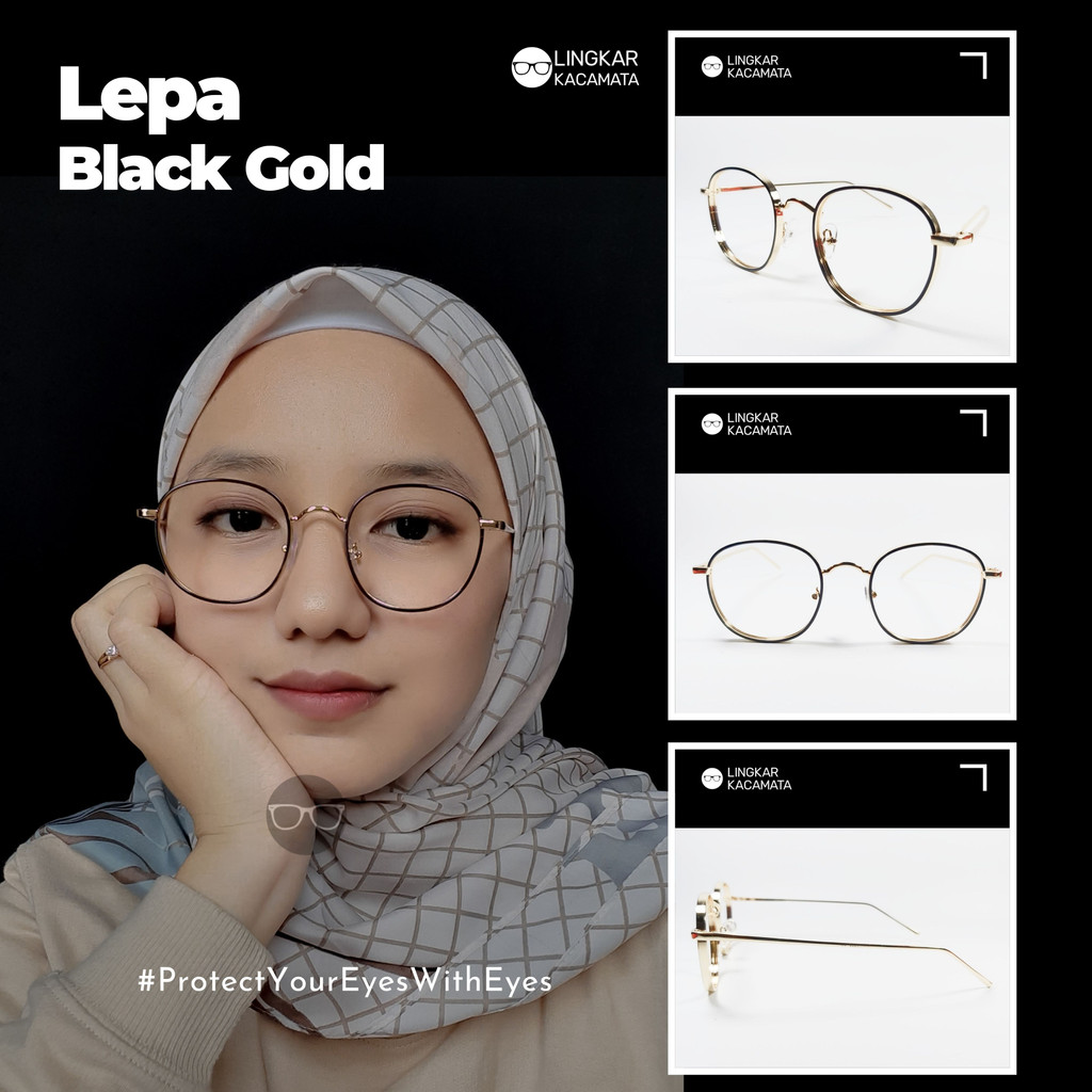 Kacamata LEPA Black Gold Anti Radiasi Blueray Wanita Minus Plus Silinder Frame Besi Photochromic