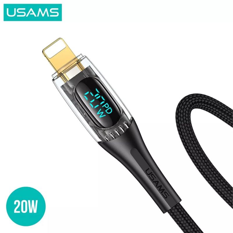 USAMS Shadow Series Kabel Data Type-C to Lightning PD 20W Digital Display