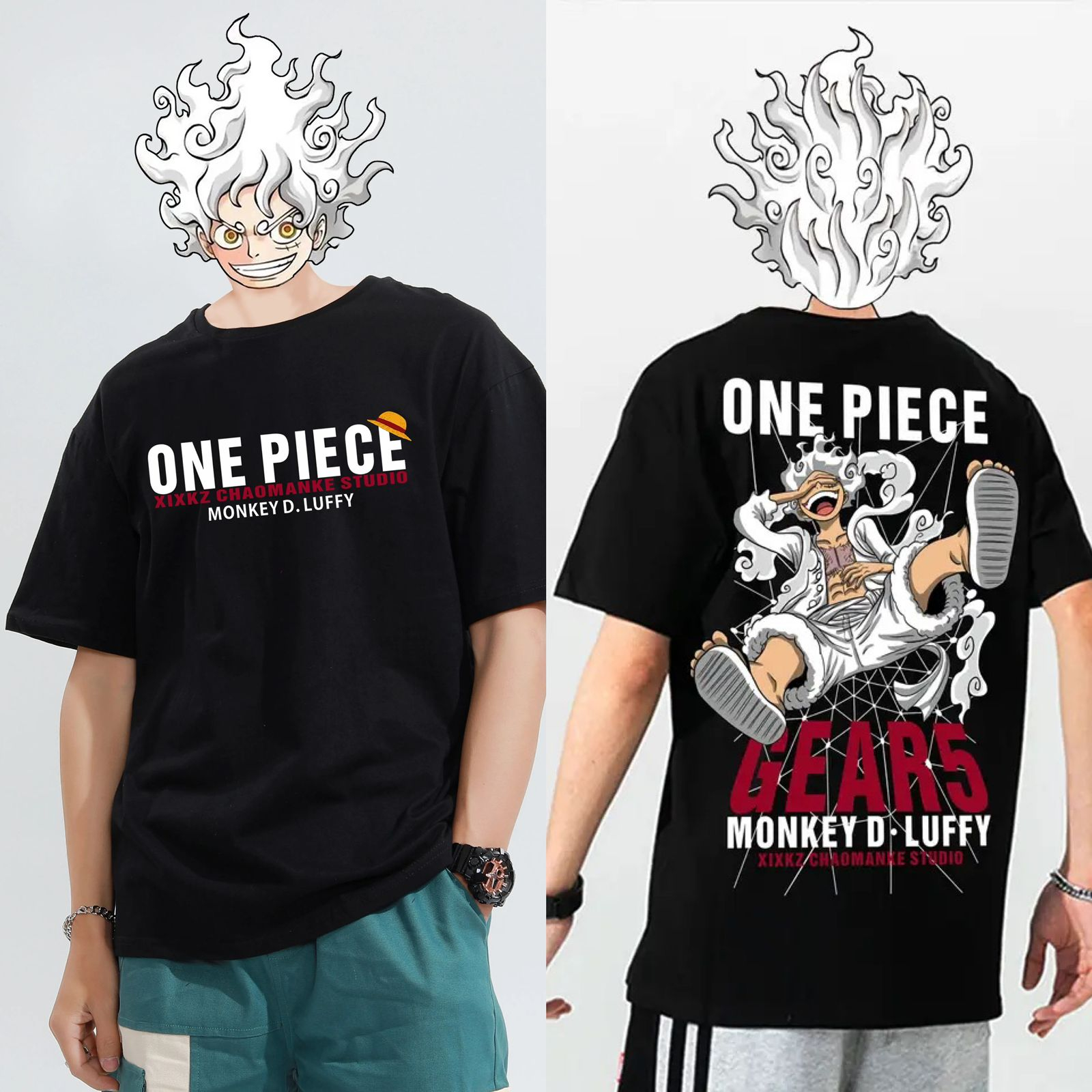 Kaos Anime One Piece MONKEY D-LUFF Cotton Combeb 24s/kaos Atasan Distro Unisex/kaos Oblong Pria dan Wanita/kaos unisex/KAOS SANTAI OBLONG MOTIF One Piece GEAR5 MONKEY D-LUFF Warna Hitam DAN PUTIH/tersedia ukuran M,L,XL,XXL,KAOS TERBARU 2023