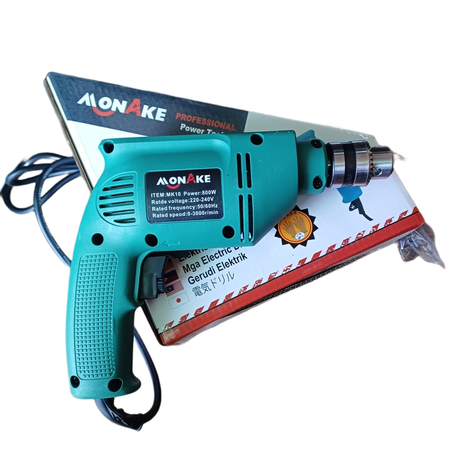 Monake Mesin Bor Electric Drill Variable Speed bolak balik 6.5mm