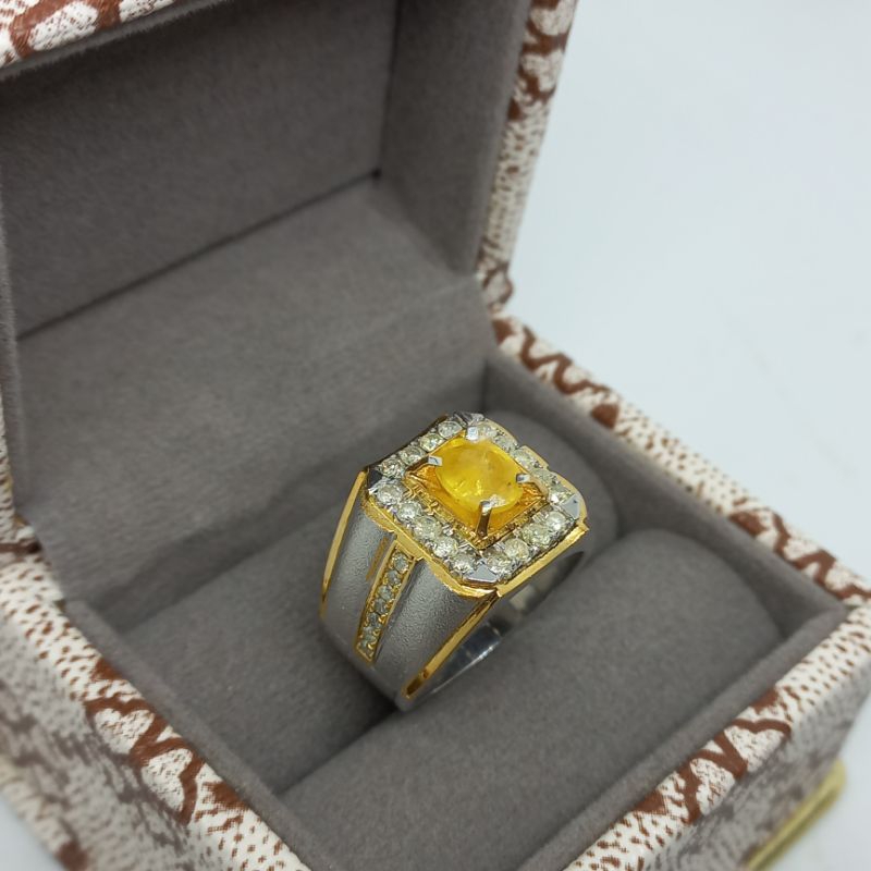 cincin perak berlian dan batu yellow shappire yakut gratis memo
