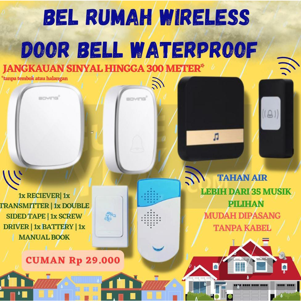 Bel Rumah Wireless Door Bell Waterproof Pintu 1 Receiver [READY STOCK bell rumah doorbell bell pintu