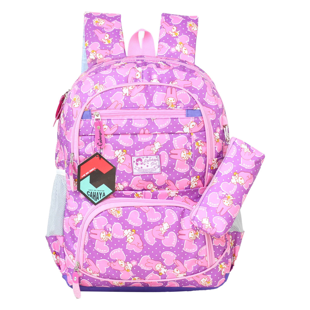 Tas Sekolah Anak-Anak Bonus Tempat Pensil Cahaya Melody Pink Variasi Ungu Ransel Anak Perempuan Ransel Anak TK SD Hello Kity Melody Bahan Import Bonus Tempat Pensil Raincover Muat Buku Tema LKS Buku Paket