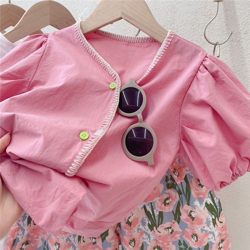 (LOLI-JKT) BS-430 SET ANAK CEWEK PINK FLOWER KC PUTIH SIZE 100-140