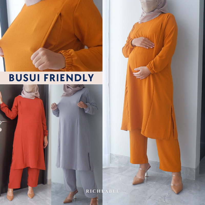Baju Setelan Menyusui Bukaan Samping Kanan Kiri Bahan Airflow Crinkle BUSUI Adira One Set