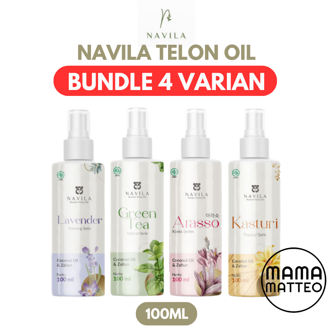 NAVILA BUNDLE 4PC Minyak Telon Oil Baby 100ml Varian Wangi Lavender / Green Tea / Kasturi / Arasso Minyak Telon Bayi Sensitif Navila