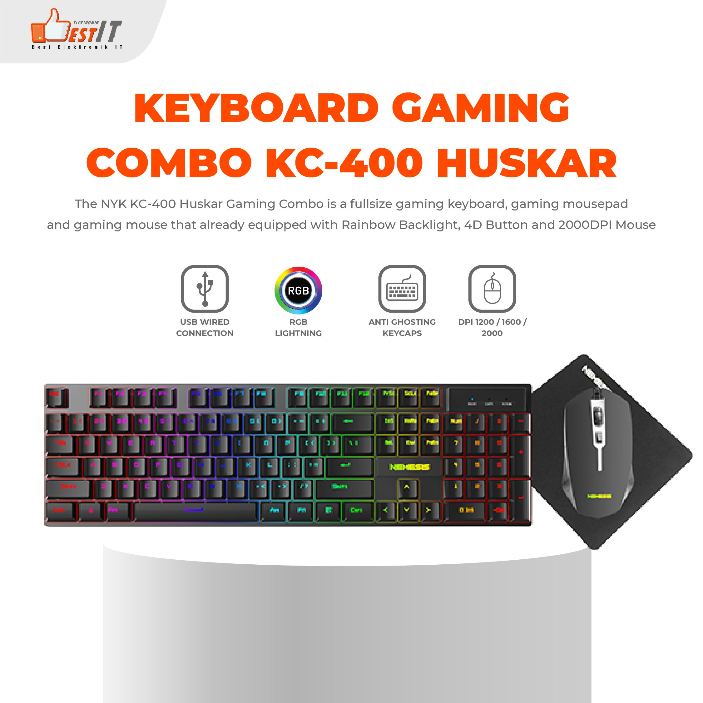 Keyboard Gaming combo 3 in 1 NYK Nemesis HUSKAR KC400