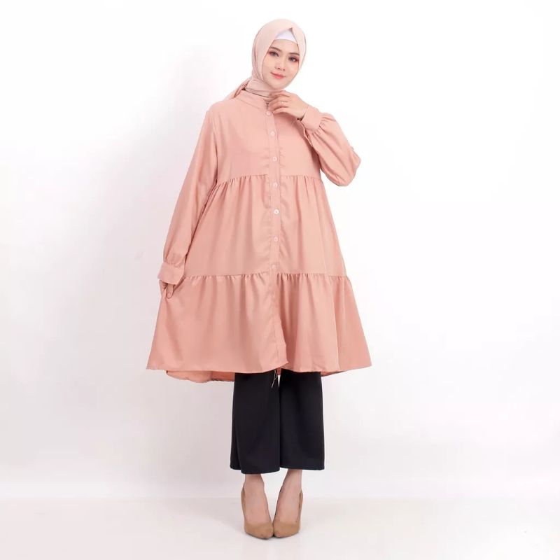 TUNIK - LONG TUNIK WANITA TINGKAT BUSUI KANCING DEPAN ( BAHAN KATUN SHAKILA)