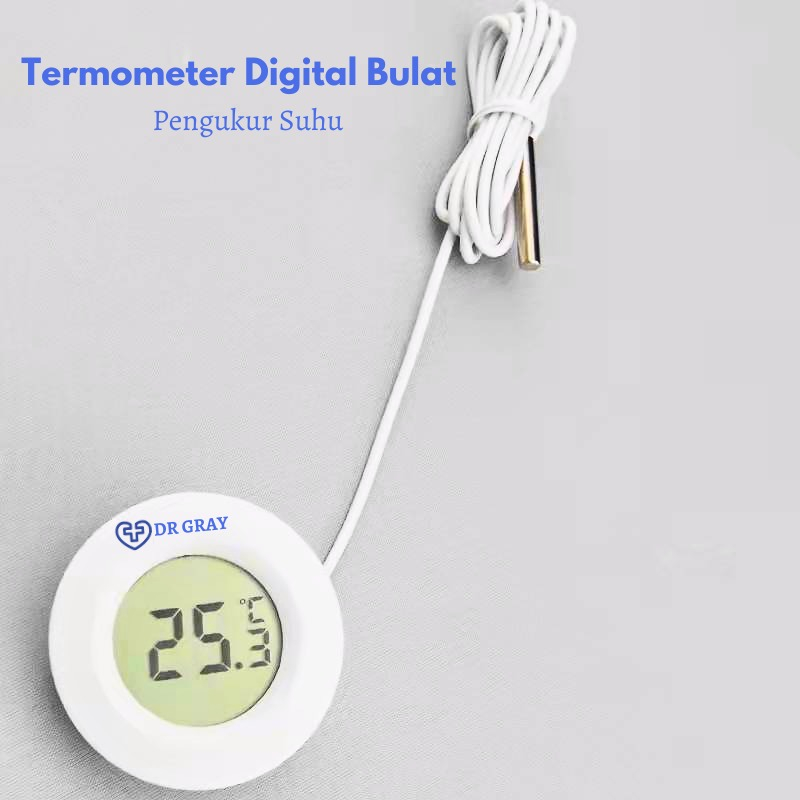 Termometer Kulkas Digital Bulat LCD Display Pengukur Suhu Ruangan Thermometer Freezer DR GRAY