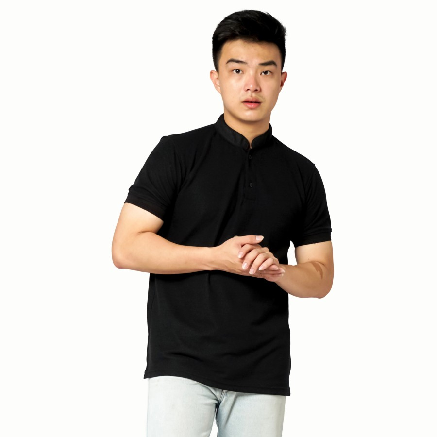 Kaos Polo Pria Kerah Shanghai  Kemeja Modern Oversize premium murah polos cod H8R9 Cotton hitam Casu