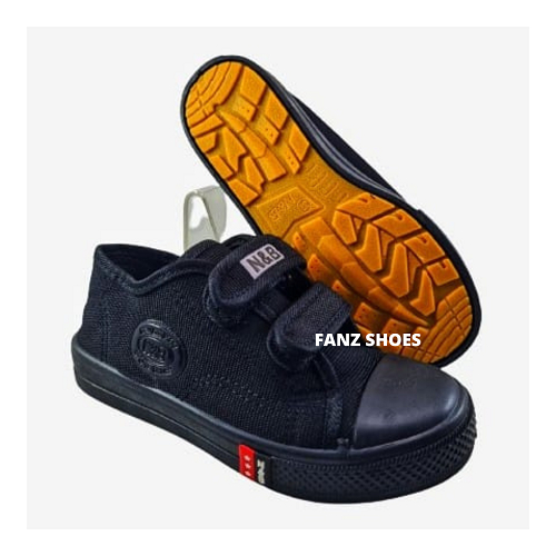 SEPATU SEKOLAH ANAK - SEPATU TEMPEL PENDEK HITAM PUTIH &amp; HITAM HITAM SIZE 28 - 35  - SEPATU FORMAL - SEPATU N&amp;B TEMPEL SIZE 28 - 35 - FANZ SHOES