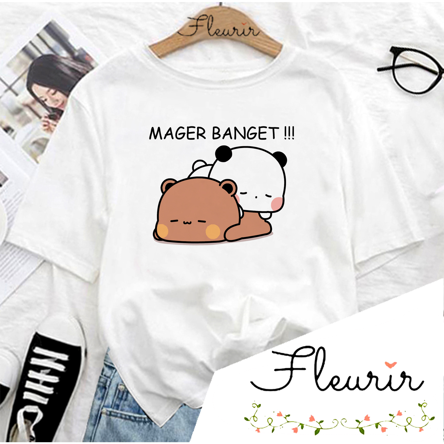 FLEURIR - KAOS WANITA MAGER PRIA REMAJA DEWASA UNISEX TSHIRT JUMBO OOTD LENGAN PENDEK OVERSIZE