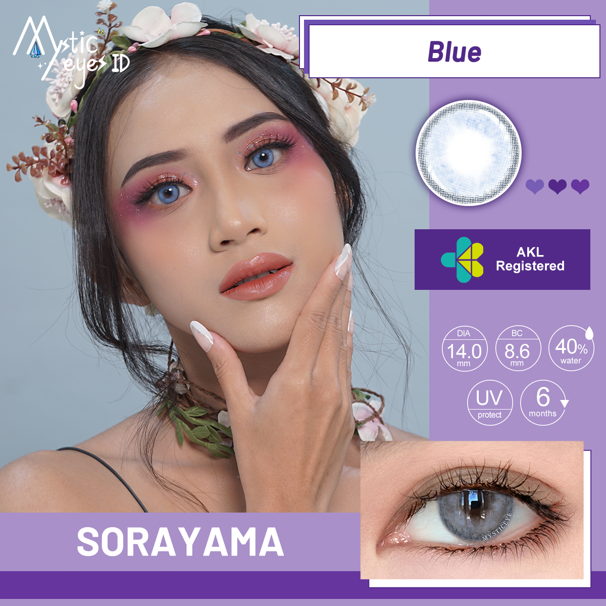 [✅COD] MYSTICEYES SOFTLENS Sorayama SERIES Grey Brown Green Blue COLOR CONTACT LENS  NORMAL 14.0 MM